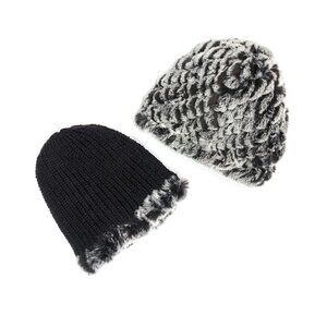 NWT Reversible Knit Beanie Genuine Fur Hat in Chocolate Brown Overstock MSRP $68